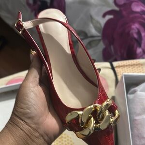 Red Slingback Heels with Gold Chain